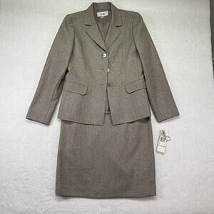 Le Suit Skirt Suit - Blazer Jacket & Skirt Brown Tweed Size 6 NWT